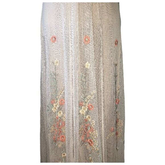 CT1631 Johnny Was Biya Ipsala Mesh Maxi Dress Small Floral Embroidered Ivory Boh - Picture 4 of 9
